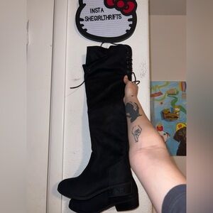 black knee high suede shoes